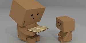 cardboard man, a book, read